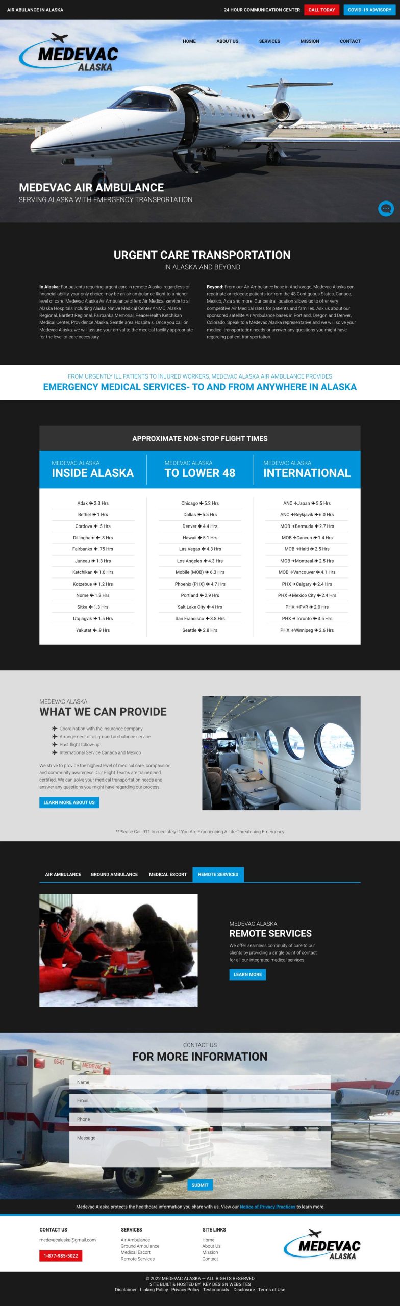 Screenshot of Medevac Alaska's website homepage.