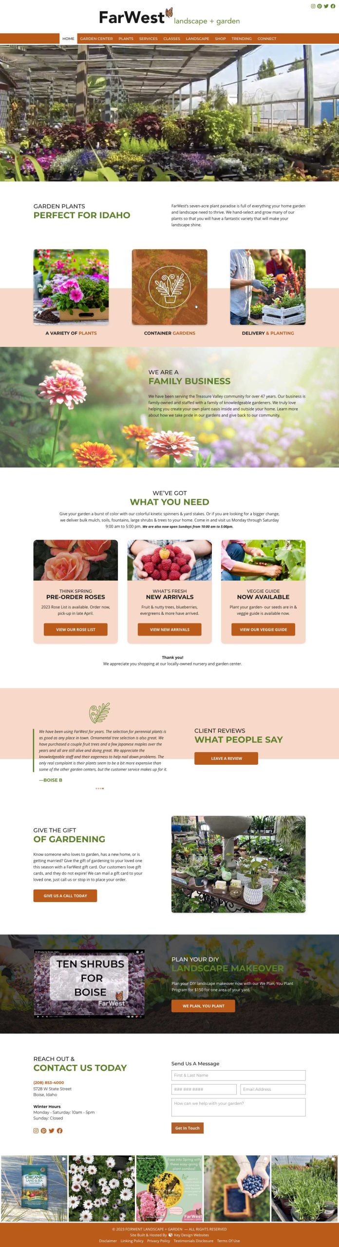 Screenshot of the FarWest Garden Center Website Homepage