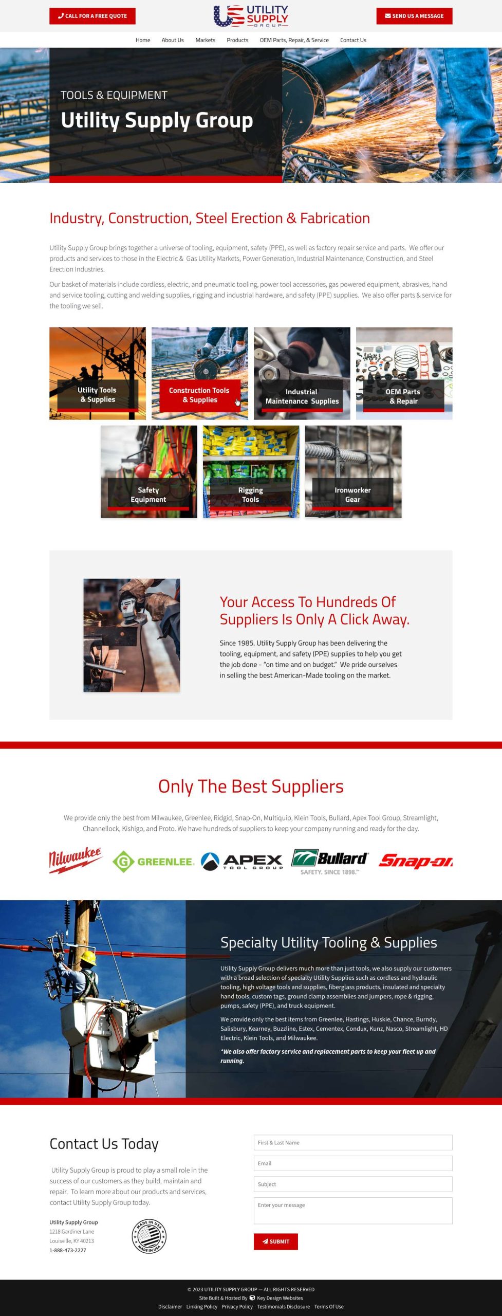 Screenshot of the Utility Supply Company Homepage