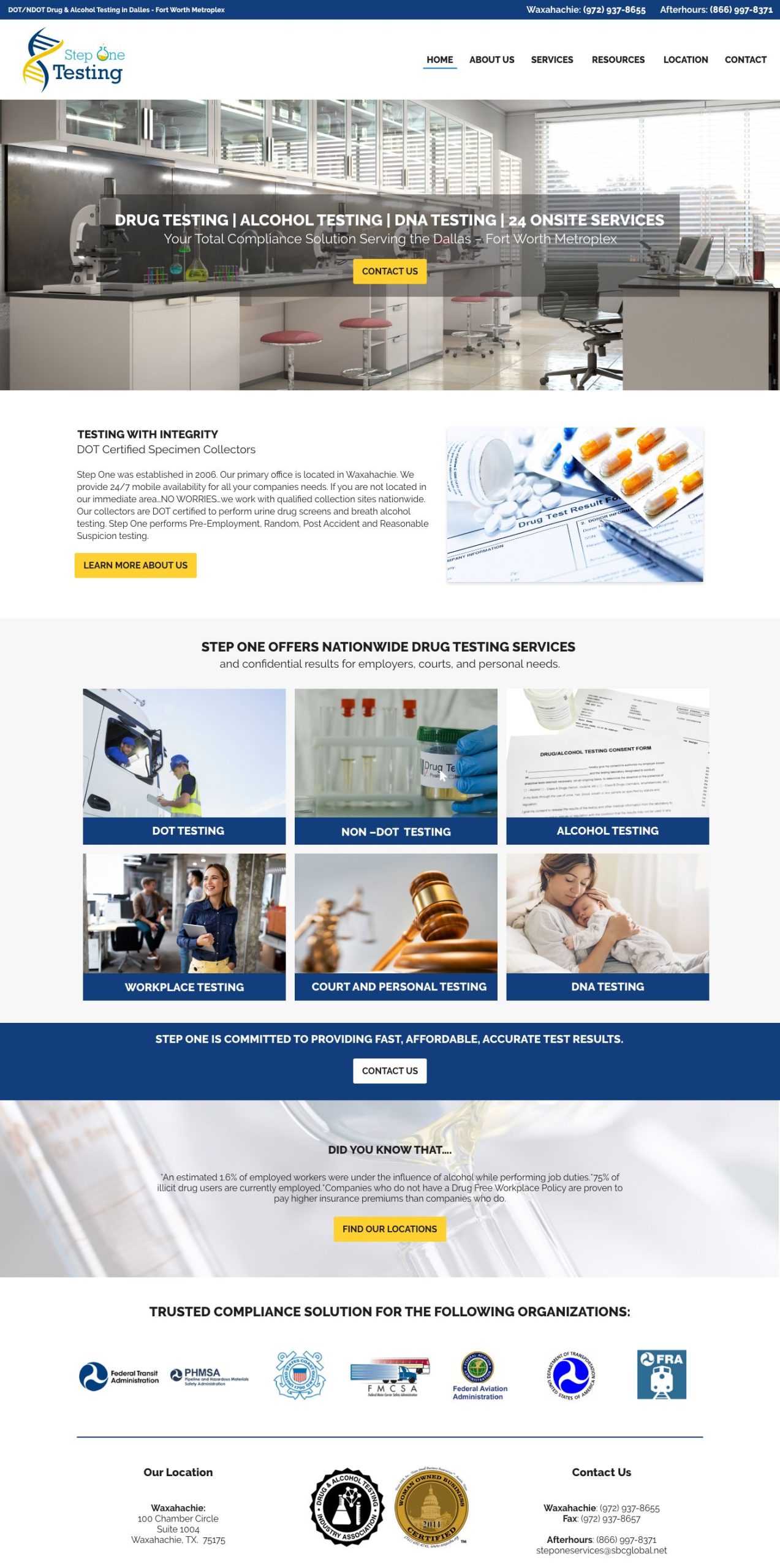Screenshot of the Step One Testing Website Homepage