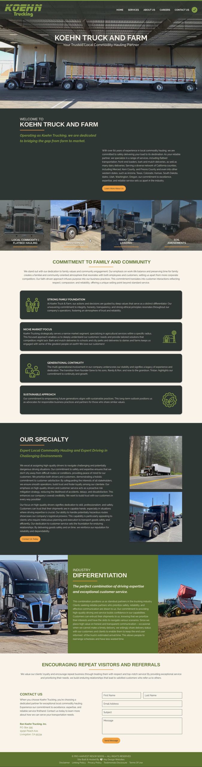 Screenshot of the Koehn Trucking website homepage.