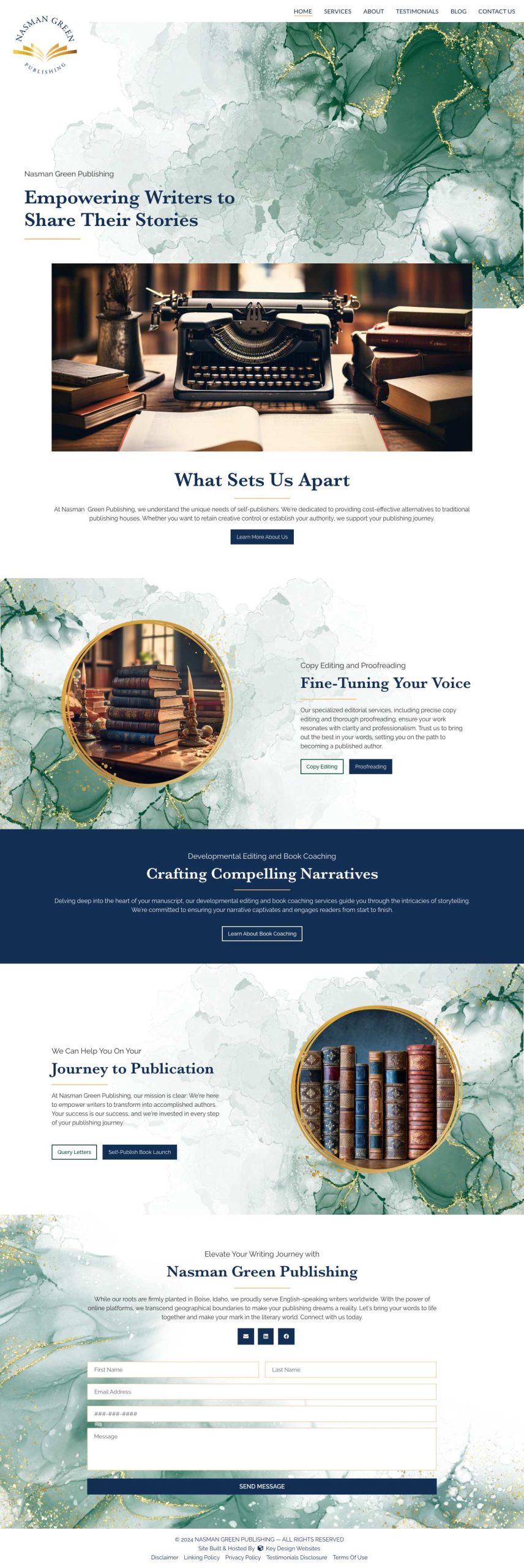 Screenshot of the Nasman Green Publishing website homepage.