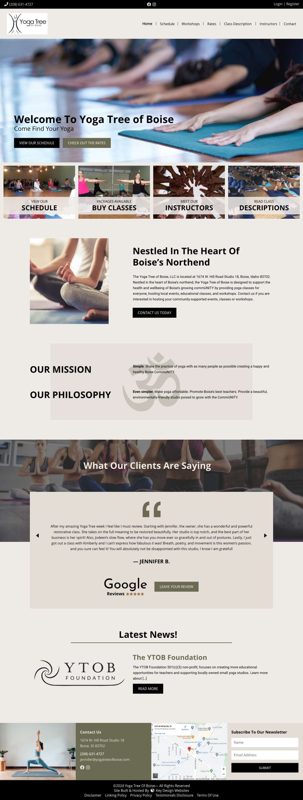 Screenshot of Yoga Tree of Boise Home Page