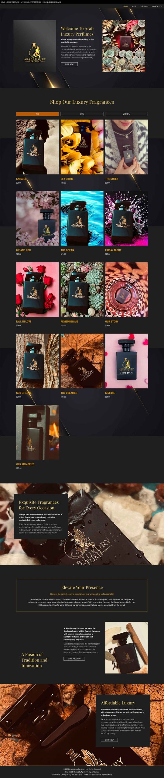 Screenshot of the Arab Luxury Perfume Website Homepage